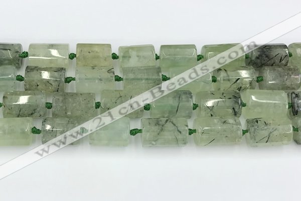 CTB881 13*25mm - 14*19mm faceted tube green rutilated quartz beads