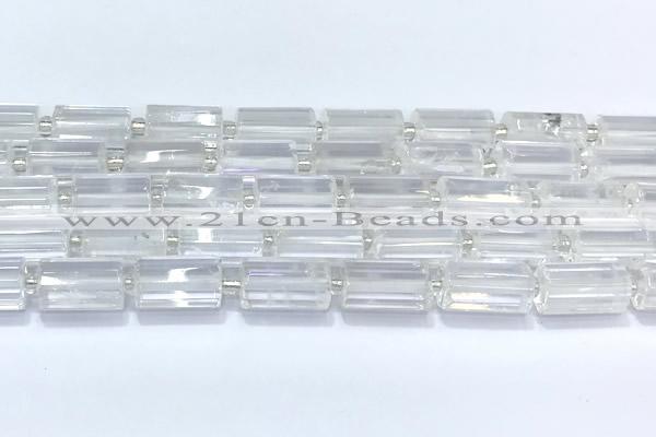 CTB900 15 inches 10*16mm faceted tube white crystal beads