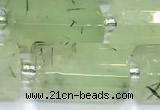 CTB908 15 inches 10*16mm faceted tube green rutilated quartz beads