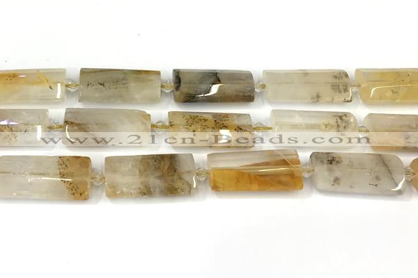 CTB919 13*25mm - 15*28mm faceted flat tube scenic quartz beads