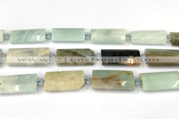 CTB921 13*25mm - 15*28mm faceted flat tube amazonite beads