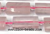 CTB922 13*25mm - 15*28mm faceted flat tube rose quartz beads
