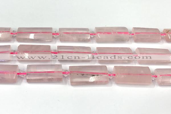 CTB922 13*25mm - 15*28mm faceted flat tube rose quartz beads