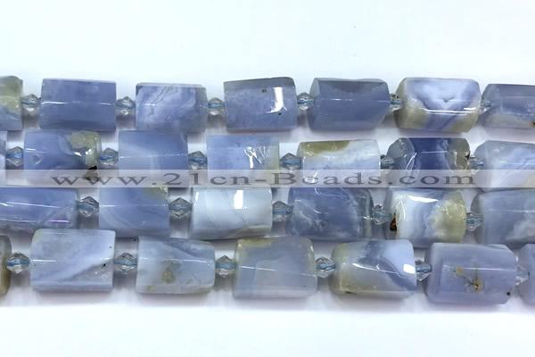 CTB942 15 inches 13*25mm - 14*19mm faceted tube blue chalcedony beads