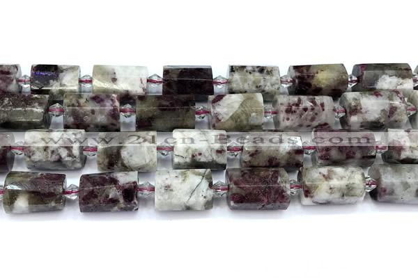 CTB952 15 inches 13*25mm - 14*19mm faceted tube pink tourmaline beads