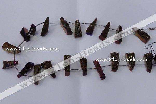 CTD1161 Top drilled 8*25mm - 10*35mm freeform plated quartz beads