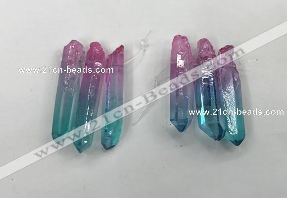 CTD1224 Top drilled 7*30mm - 9*45mm sticks plated quartz beads