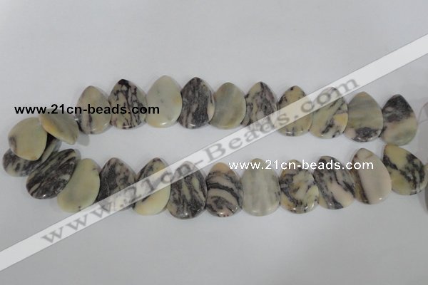 CTD15 Top drilled 22*30mm flat teardrop zebra jasper beads