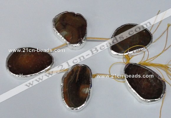 CTD1576 30*45mm - 35*50mm freeform agate beads with brass setting