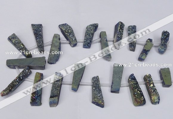 CTD1611 Top drilled 13*25mm - 15*45mm freeform plated druzy quartz beads