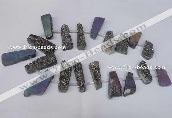 CTD1614 Top drilled 13*25mm - 15*45mm freeform plated druzy quartz beads