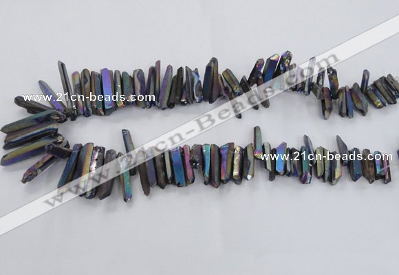 CTD1626 Top drilled 4*15mm - 6*35mm sticks plated quartz beads
