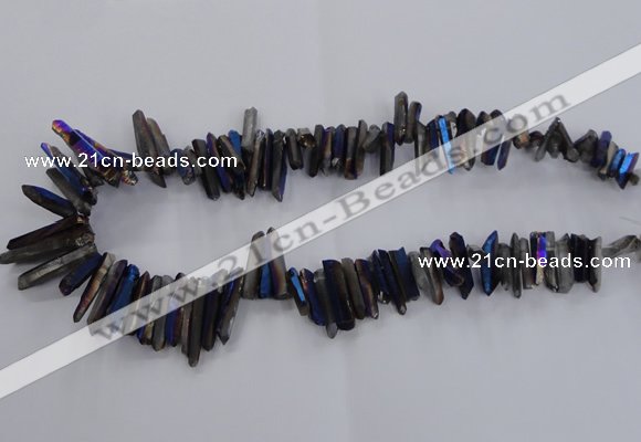 CTD1628 Top drilled 4*15mm - 6*35mm sticks plated quartz beads