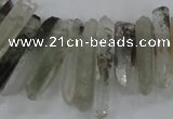 CTD1663 Top drilled 6*18mm - 8*35mm sticks green phantom quartz beads