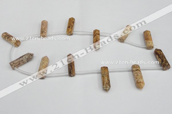 CTD1805 Top drilled 10*30mm - 10*32mm sticks picture jasper beads