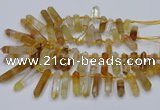 CTD2111 Top drilled 10*25mm - 12*45mm sticks yellow quartz beads