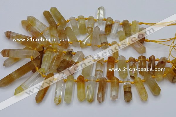 CTD2111 Top drilled 10*25mm - 12*45mm sticks yellow quartz beads