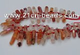 CTD2112 Top drilled 10*25mm - 12*45mm sticks pink quartz beads