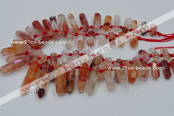 CTD2112 Top drilled 10*25mm - 12*45mm sticks pink quartz beads