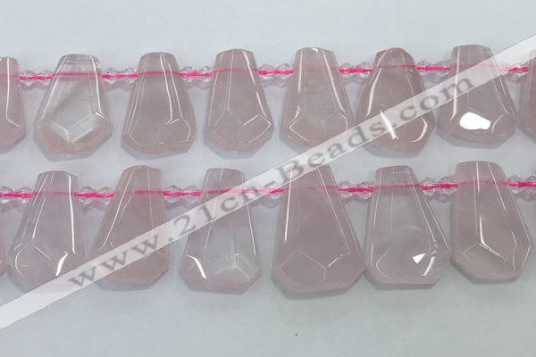 CTD2271 Top drilled 16*28mm - 20*30mm faceted freeform rose quartz beads