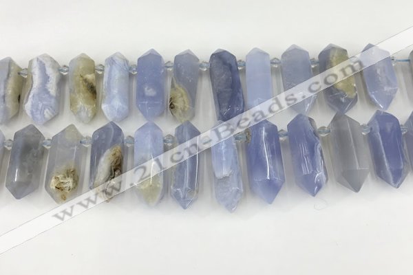 CTD2390 Top drilled 13*30mm - 14*42mm sticks blue chalcedony beads