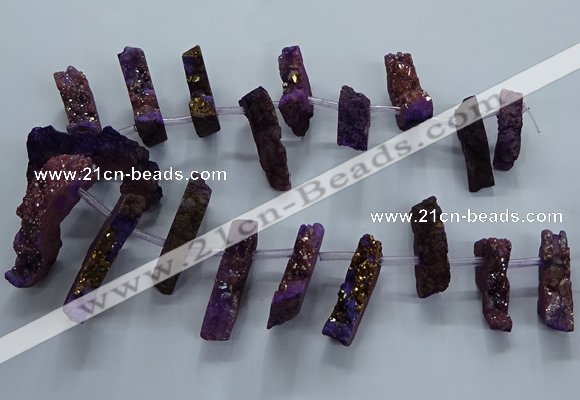 CTD2579 Top drilled 10*30mm - 10*50mm sticks plated druzy agate beads