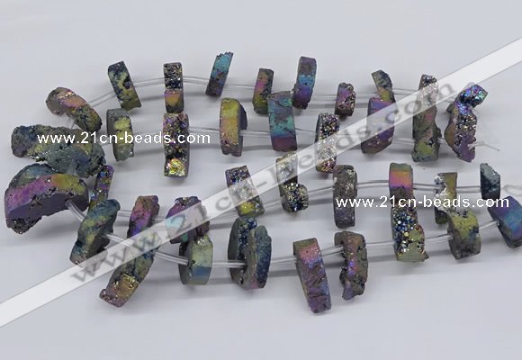 CTD2846 Top drilled 15*20mm - 18*40mm freeform plated druzy agate beads