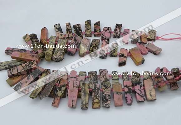 CTD3503 Top drilled 10*25mm - 10*45mm sticks rhodonite beads