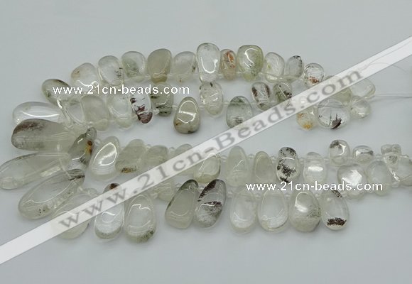 CTD3540 Top drilled 10*22mm - 15*45mm freeform green phantom quartz beads
