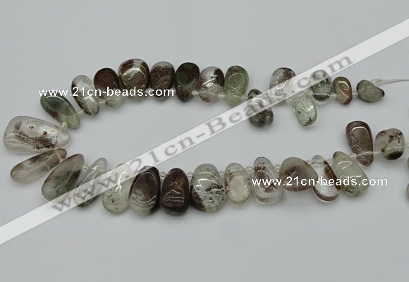 CTD3541 Top drilled 10*22mm - 15*45mm freeform green phantom quartz beads