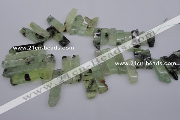 CTD357 Top drilled 10*25mm - 10*50mm wand green rutilated quartz beads