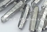 CTD3579 Top drilled 6*20mm - 8*45mm sticks plated white crystal beads