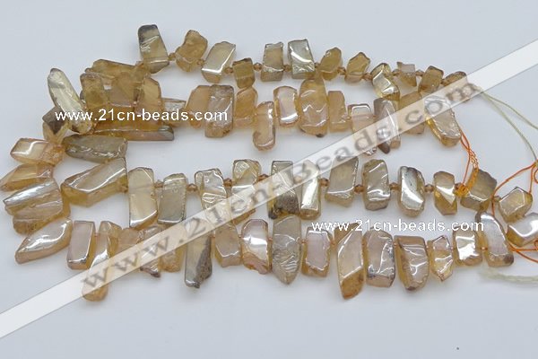 CTD3659 Top drilled 8*15mm - 11*30mm sticks plated white crystal beads