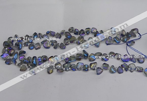 CTD3673 Top drilled 5*8mm - 10*14mm freeform plated white crystal beads