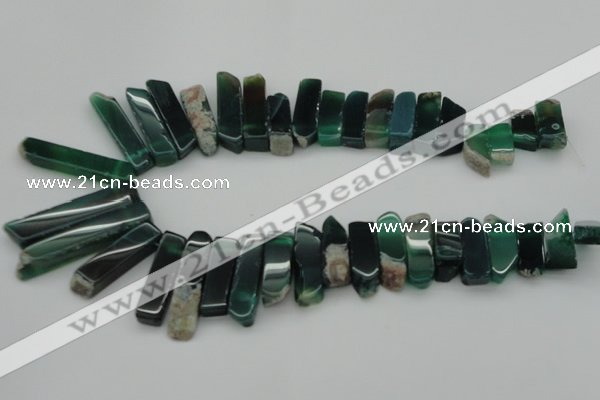 CTD370 Top drilled 10*28mm - 10*50mm wand green agate beads