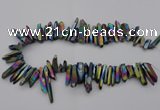 CTD382 Top drilled 5*20mm - 8*35mm sticks plated quartz beads