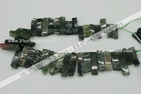 CTD434 Top drilled 10*25mm - 10*45mm sticks moss agate beads