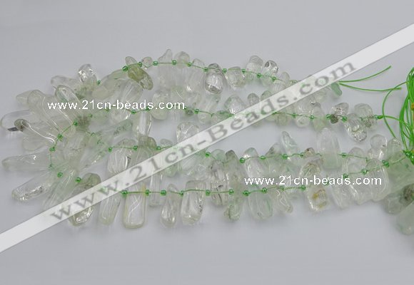 CTD454 15.5 inches 8*20mm - 15*38mm freeform green phantom quartz beads