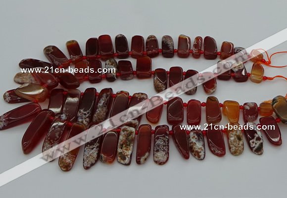 CTD461 15.5 inches 10*20mm - 12*35mm sticks red agate beads