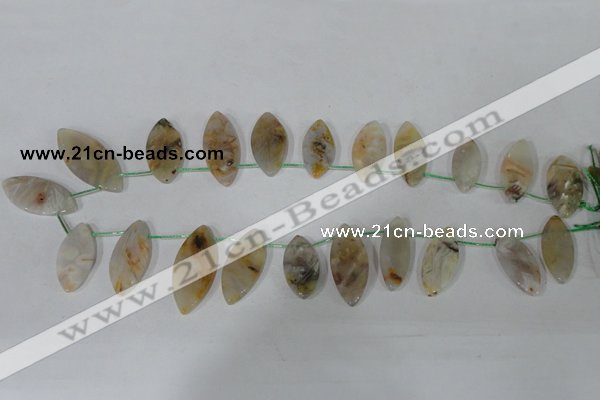 CTD48 Top drilled 15*30mm – 16*45mm marquise bamboo leaf agate beads