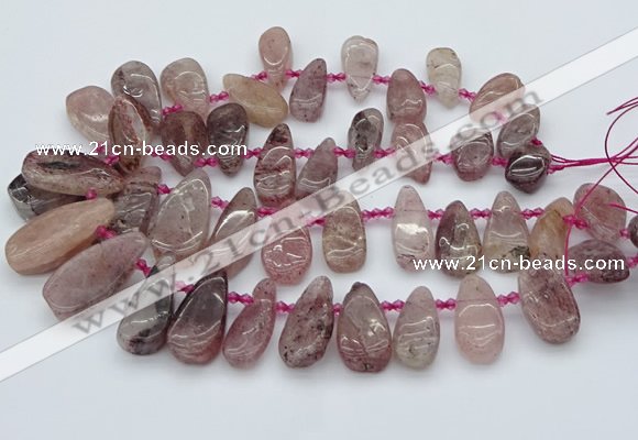 CTD484 Top drilled 10*22mm - 15*45mm freeform strawberry quartz beads