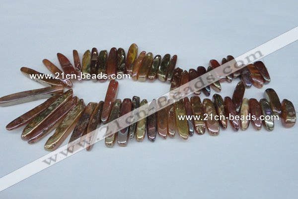 CTD525 Top drilled 10*25mm - 10*60mm wand plated agate beads