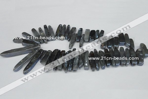 CTD530 Top drilled 10*25mm - 10*60mm wand plated agate beads