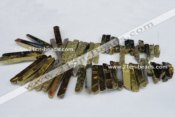 CTD533 Top drilled 10*30mm - 10*65mm wand plated agate beads