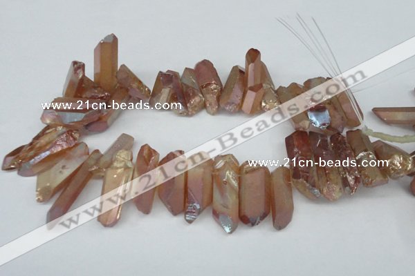 CTD547 Top drilled 12*25mm - 12*45mm nuggets plated quartz beads