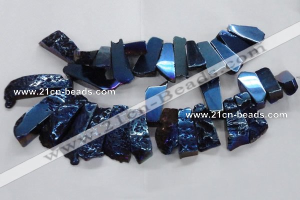 CTD747 Top drilled 15*25mm - 20*65mm freeform plated agate beads