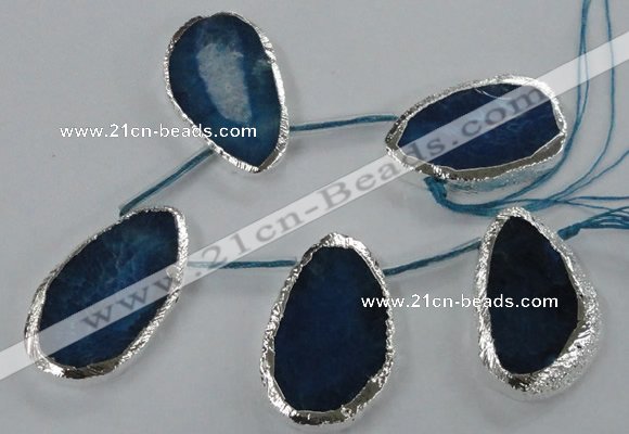 CTD775 30*45mm - 35*50mm freeform agate beads with brass setting