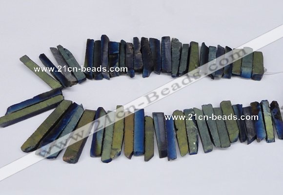 CTD842 Top drilled 6*25mm - 8*55mm sticks plated agate beads