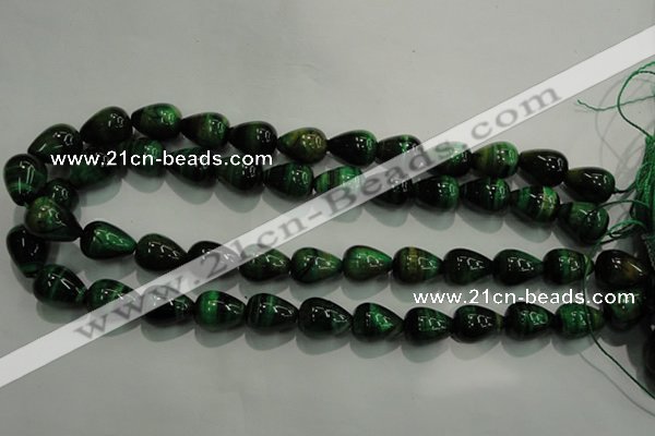 CTE1032 15.5 inches 12*16mm teardrop dyed green tiger eye beads