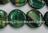 CTE1066 15.5 inches 18mm flat round dyed green tiger eye beads